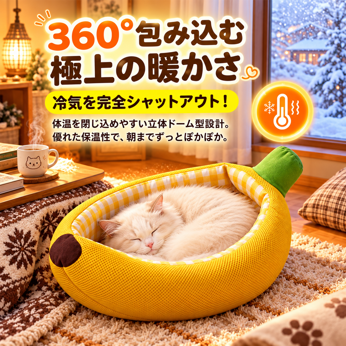 BananaNest™|バナナ型ふわもこペットベッド|犬猫兼用・オールシーズン快適ベッド