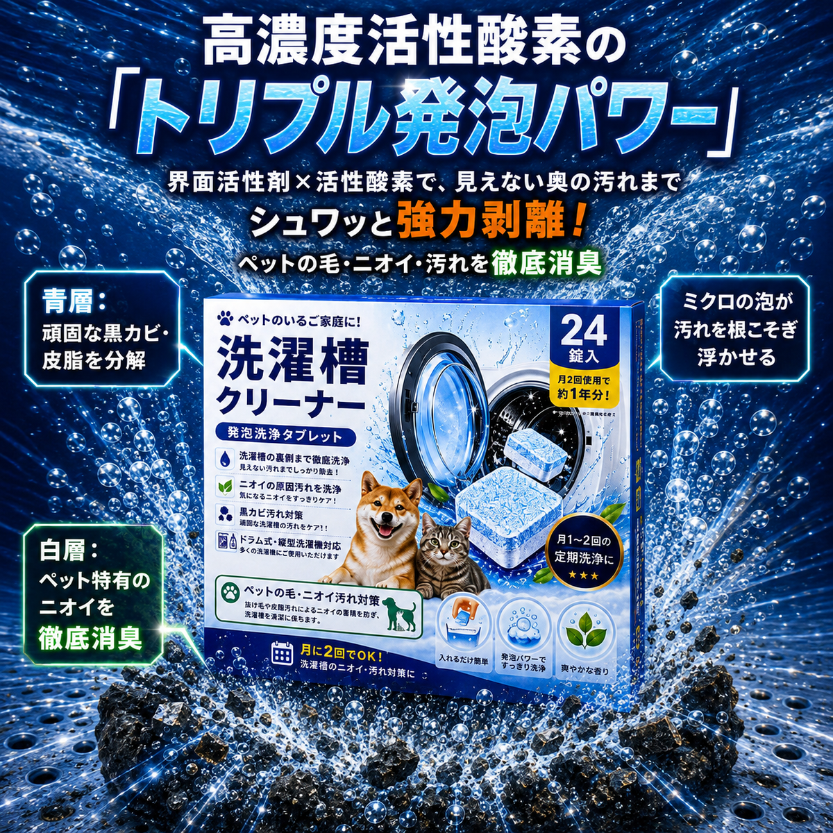 洗濯機用フレッシュクリーニングシート｜発泡洗浄でニオイ・汚れをすっきりケア - Fresh Drum™ - フレッシュ ドラム™